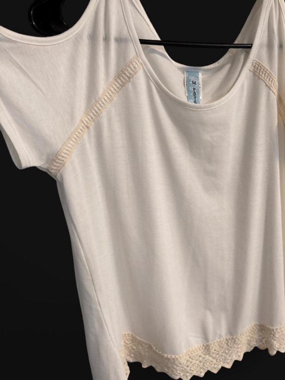 Soft Cream Lace-Trim Short Sleeve Blouse